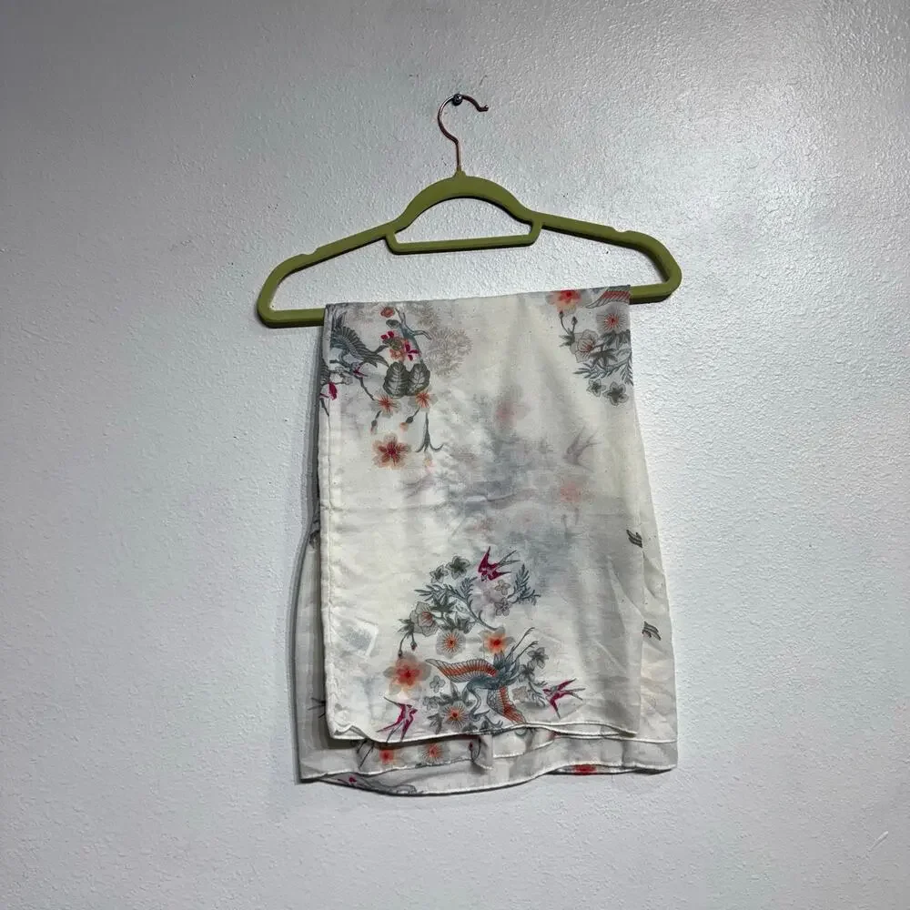 H&M White Pink Floral Lightweight Scarf